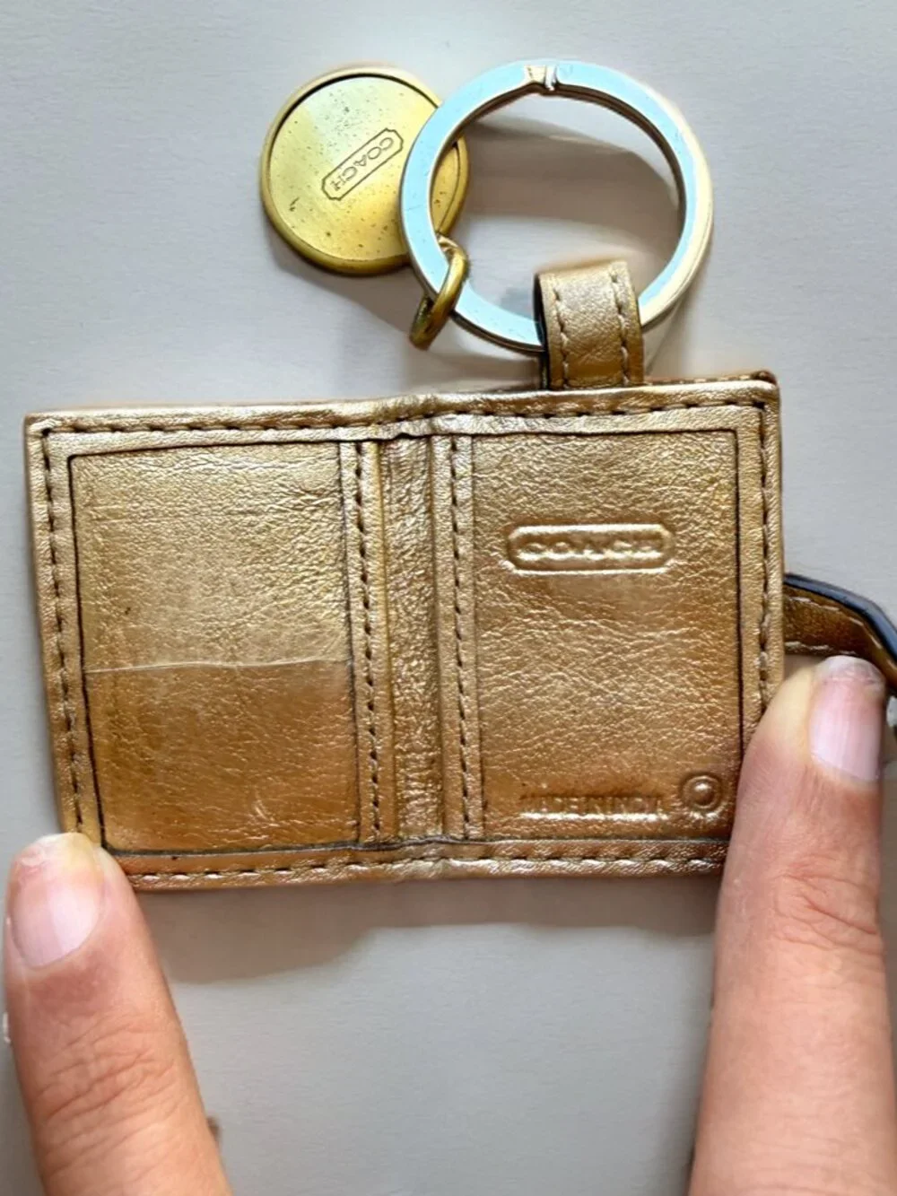 Coach Signature Gold Photo Frame Picture Holder Keychain Charm